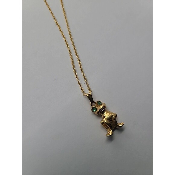 Vintage Gold Tone Frog Pendant Necklace with Green Stone Eyes Whimsical Animal - Picture 15 of 15